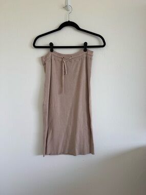 Ribbed Taupe Drawstring Midi Skirt